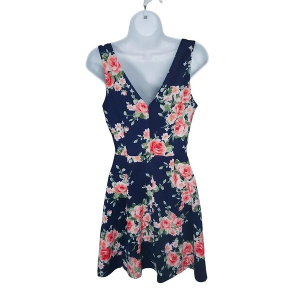 Monteau Floral  Dress Dark Blue M - Picture 5 of 8
